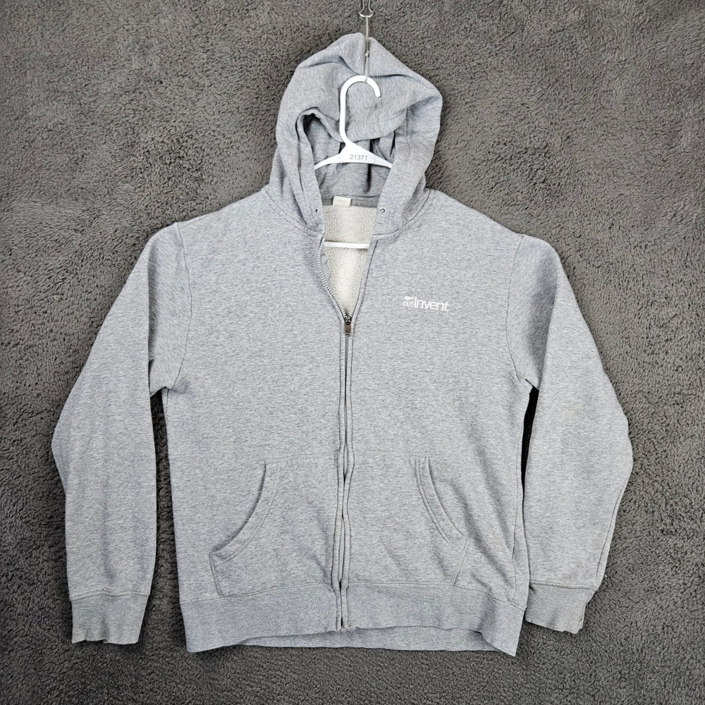 AWS re Invent Heather Gray Full Zip Hoodie Mens Large Tech